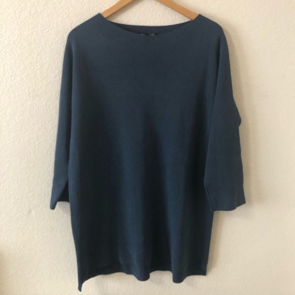 Eileen Fisher Blue Silk & Organic Cotton Tunic Sweater - Size Medium - Picture 1 of 5